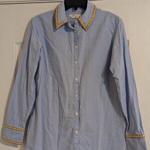 Boden Womens Shirt Size US 6R Blue Button Up Gold Trim